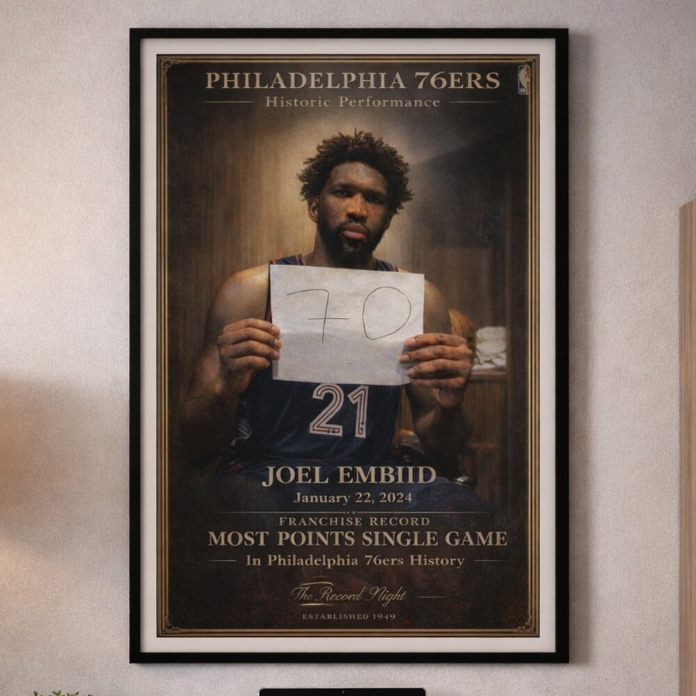 Joel Embiid 70 Points Framed Wall Art | 13x19 Philadelphia 76ers Record Game